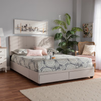 Baxton Studio Netti-Beige-King Netti Beige Fabric Upholstered 2-Drawer King Size Platform Storage Bed